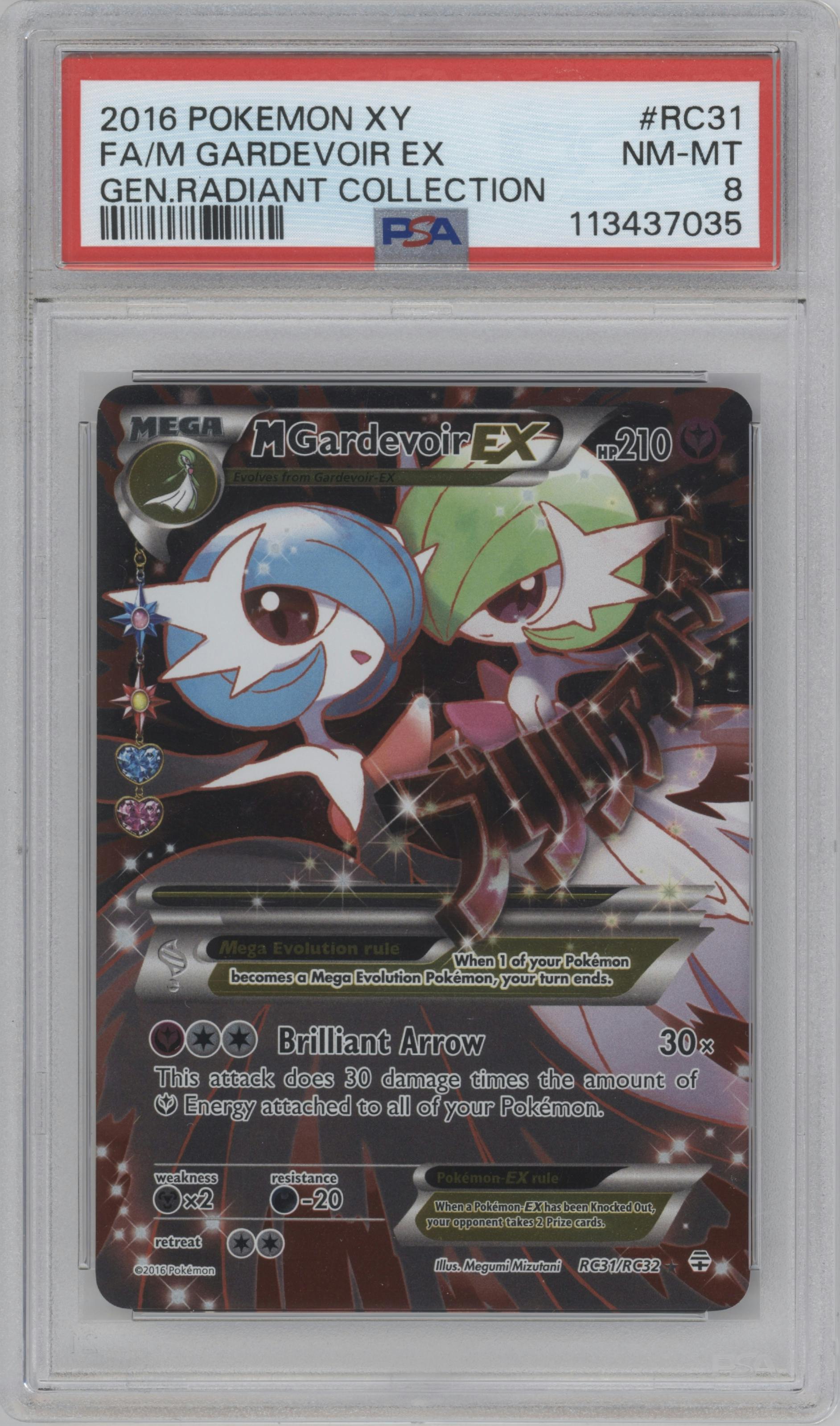M Gardevoir EX from the 2016 Pokemon XY set graded by PSA and given an overall grade of 8.