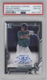 Milkar Perez from the 2021 Bowman Chrome set graded by PSA and given an overall grade of 10.