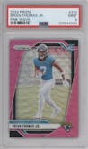 Brian Thomas Jr. from the 2024 Panini Prizm set featuring a Pink Wave parallel graded by PSA and given an overall grade of 9.