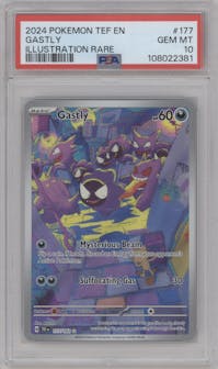 Gastly from the 2024 Pokemon SV set graded by PSA and given an overall grade of 10.