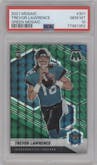 Trevor Lawrence from the 2021 Panini Mosaic set featuring a Green Mosaic parallel graded by PSA and given an overall grade of 10.