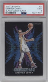 Stephen Curry from the 2023-24 Panini Obsidian set graded by PSA and given an overall grade of 9.