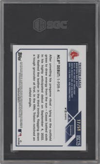 Triston Casas from the 2023 Topps Chrome Update set featuring a Gold Mini Diamond Refractor parallel graded by SGC and given an overall grade of 10.