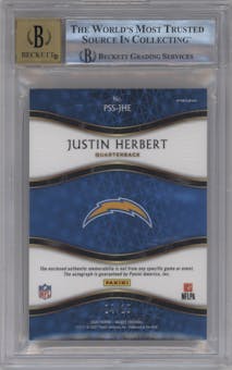 Justin Herbert from the 2020 Panini Select set featuring a Gold Jrsy.Num. parallel graded by Beckett and given an overall grade of 8.5.