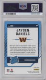 Jayden Daniels from the 2024 Donruss set featuring a Pink parallel graded by PSA and given an overall grade of 9.