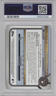 Jackson Chourio from the 2022 Bowman set graded by PSA and given an overall grade of 10.
