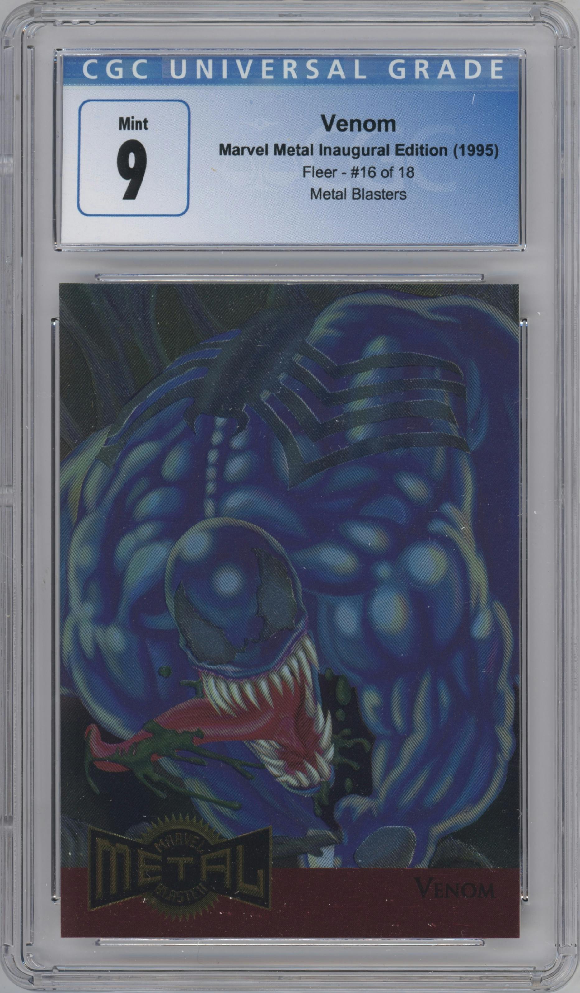 Venom from the 1995 Marvel Metal set graded by CSG and given an overall grade of 9.