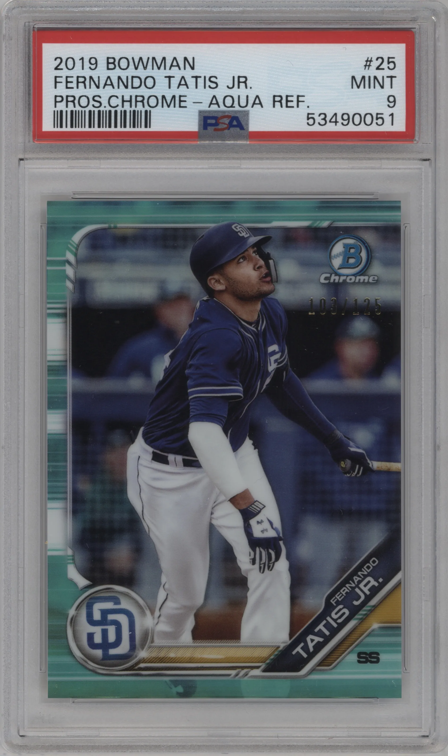 2019 Bowman Chr.Pros. Fernando Tatis Jr. Aqua Refractor PSA 9