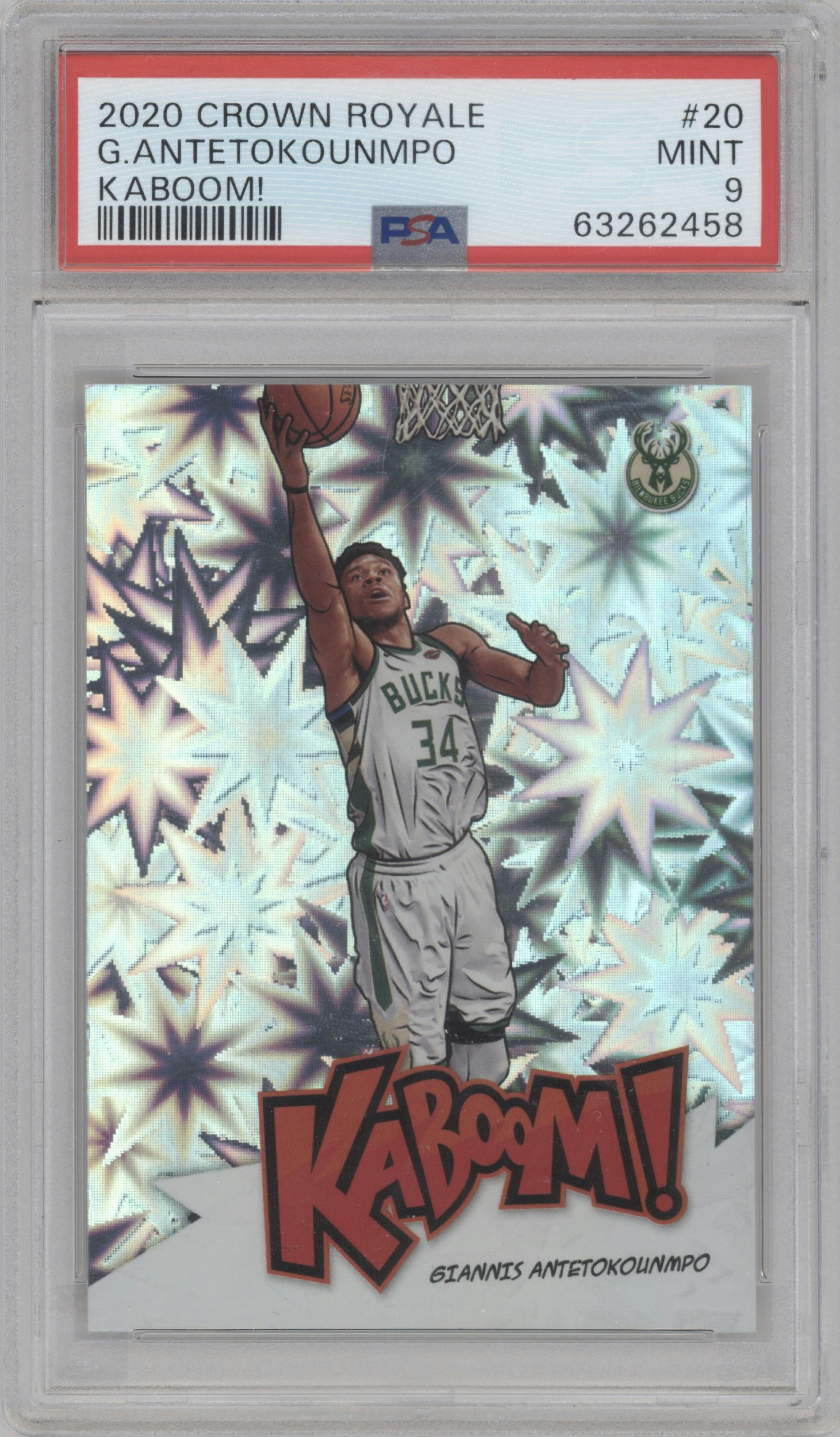 Giannis Antetokounmpo from the 2020-21 Panini Crown Royale set graded by PSA and given an overall grade of 9.