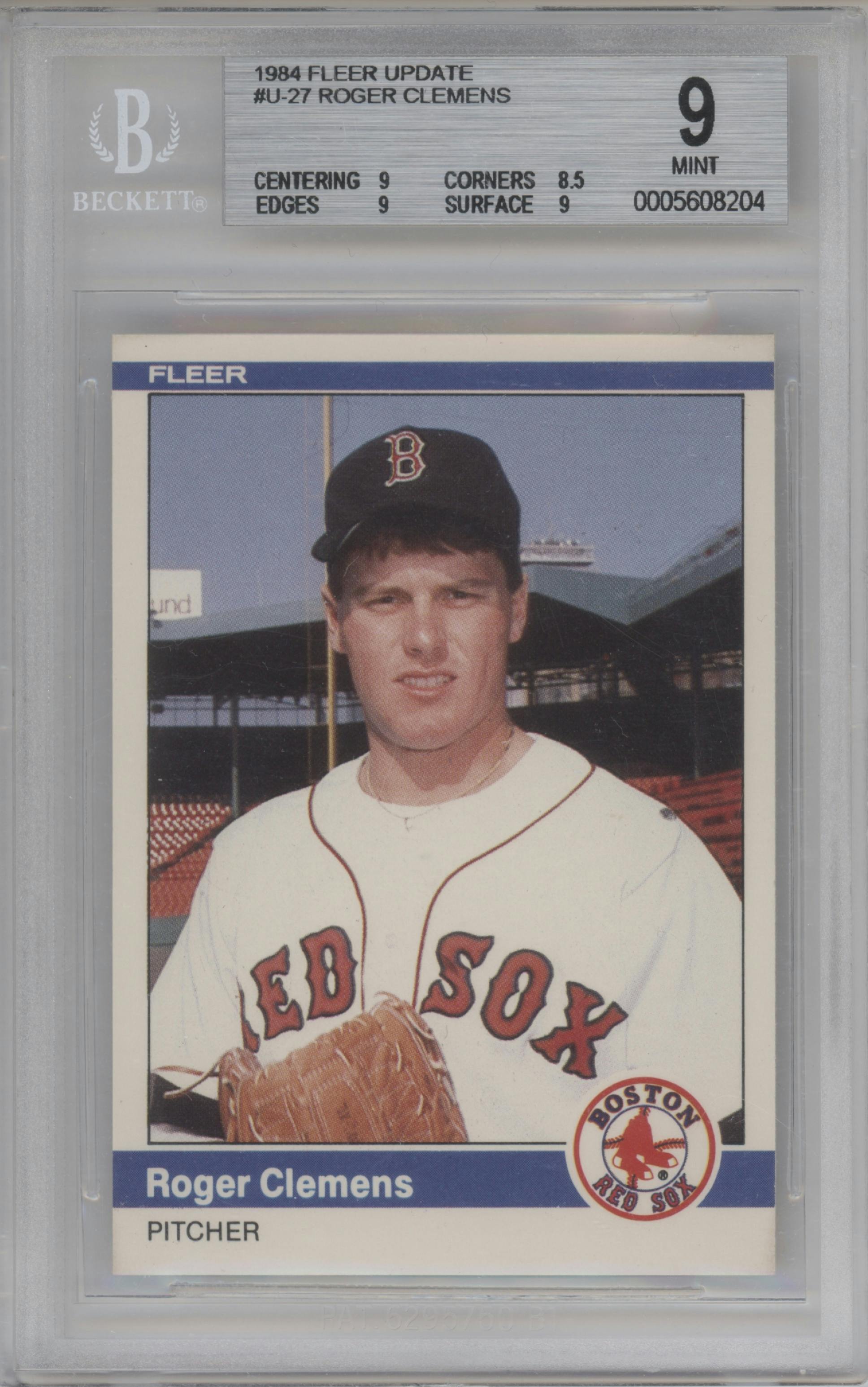Roger Clemens from the 1984 Fleer Update set graded by Beckett and given an overall grade of 9.