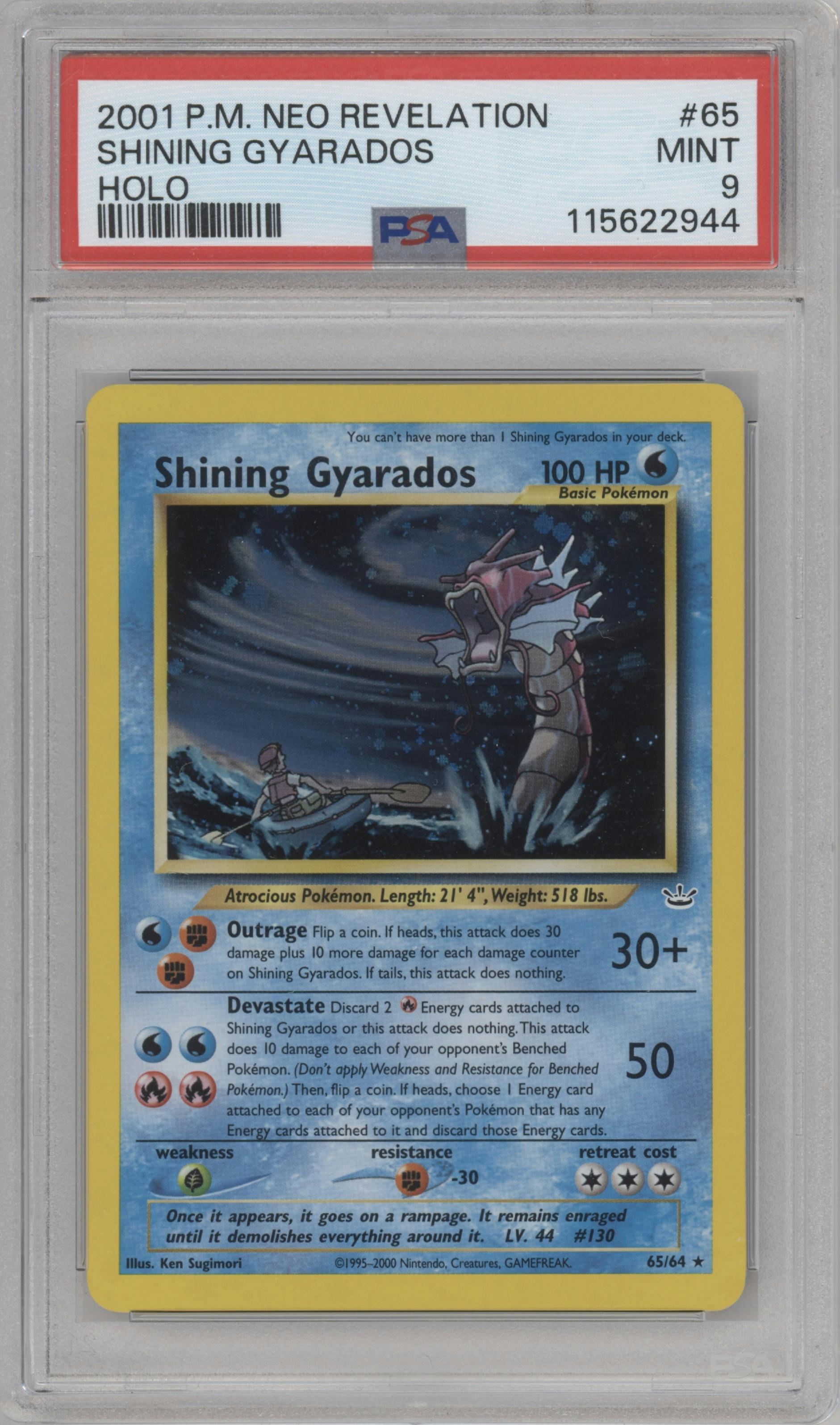 Shining Gyarados from the 2001 Pokemon Neo Genesis set graded by PSA and given an overall grade of 9.