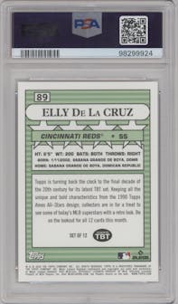 Elly De La Cruz from the 2024 Topps Throwback Thursday set graded by PSA and given an overall grade of 10.