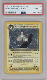Dark Magneton from the 2000 Pokemon set graded by PSA and given an overall grade of 8.