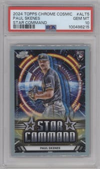 Paul Skenes from the 2024 Topps Cosmic Chrome set graded by PSA and given an overall grade of 10.