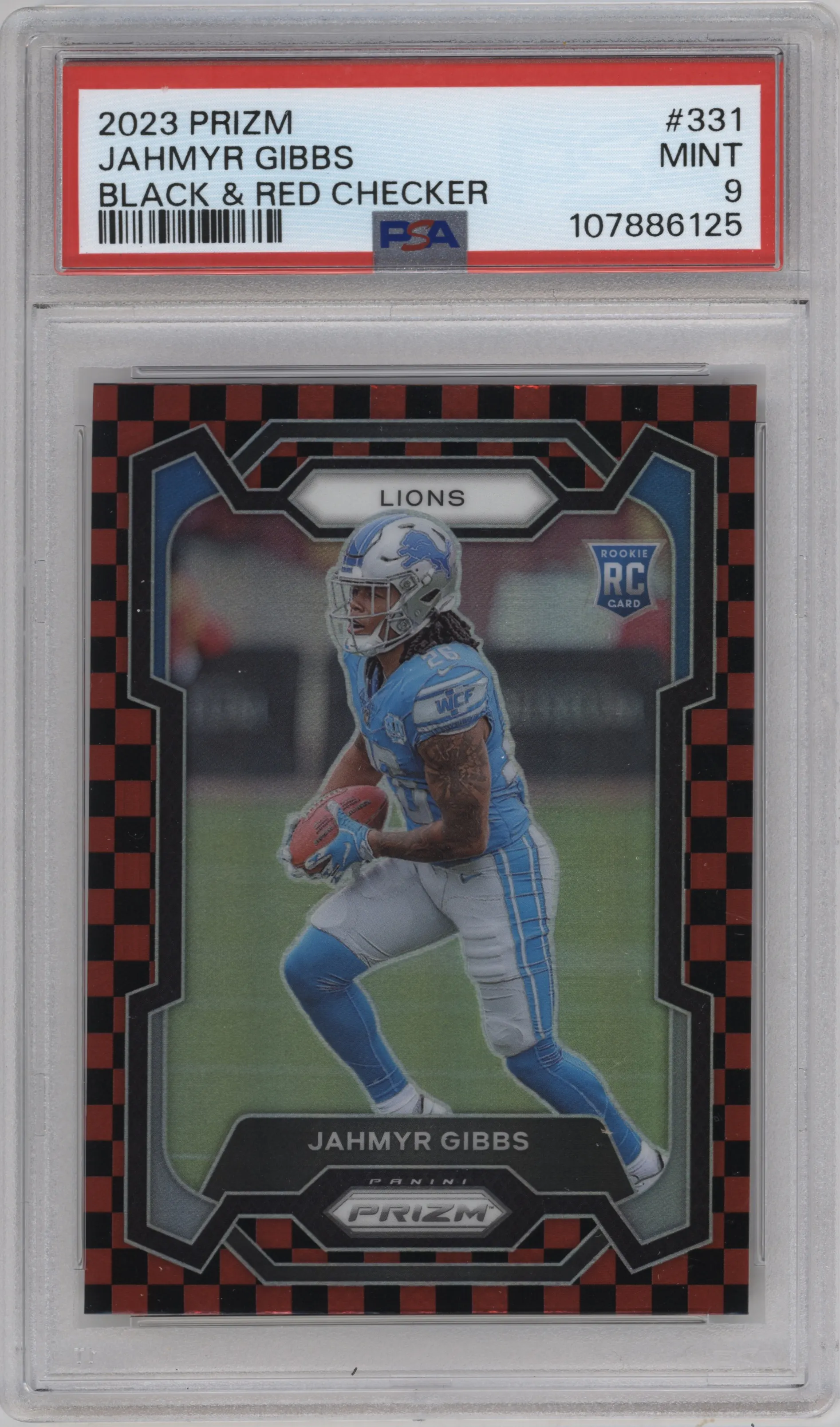 2023 Panini Prizm Jahmyr Gibbs Black/Red Checker #331 PSA 9
