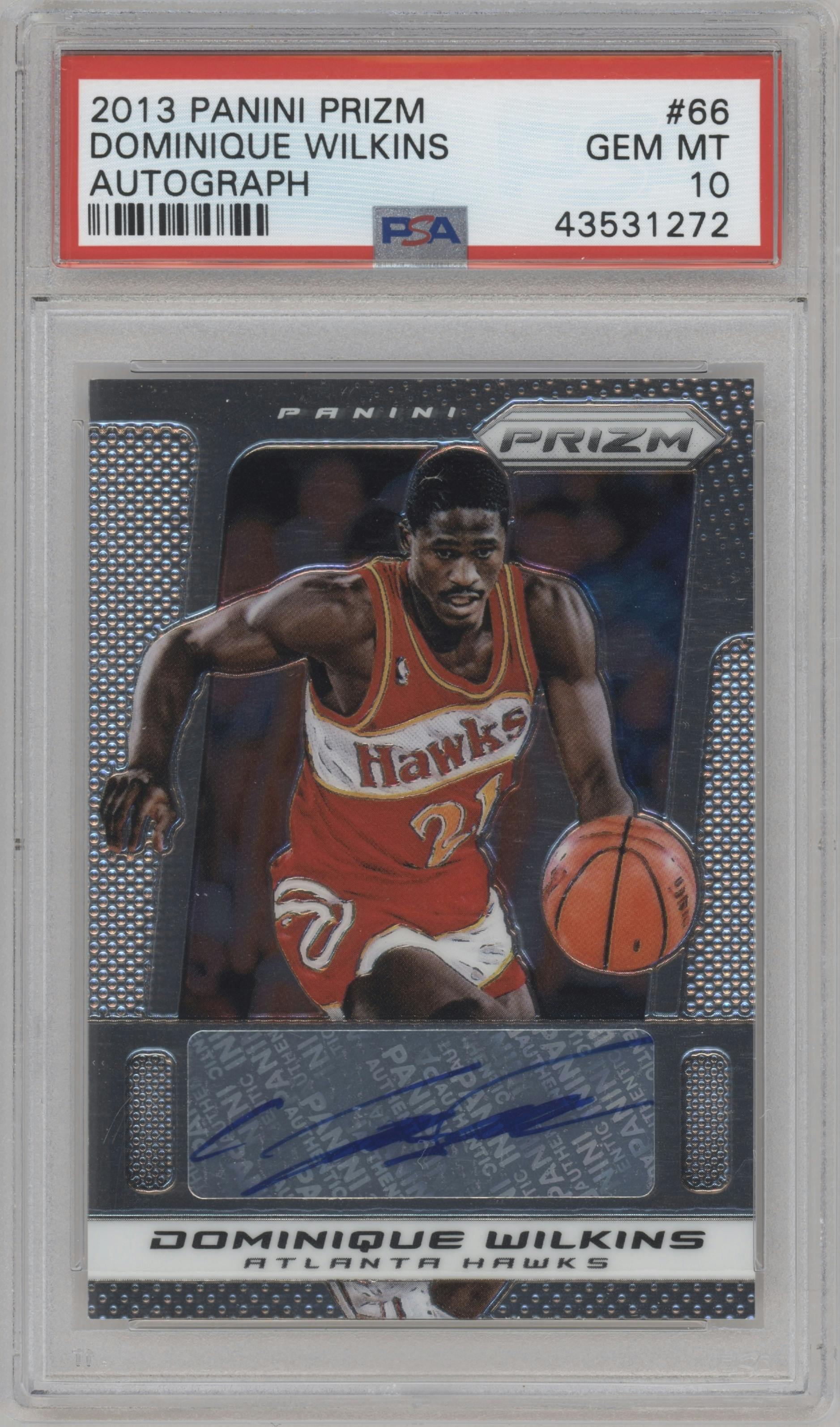 Dominique Wilkins from the 2013-14 Panini Prizm set graded by PSA and given an overall grade of 10.