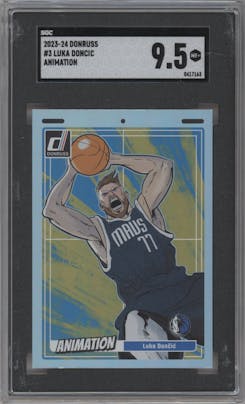 Luka Doncic  from the 2023-24 Panini Donruss set graded by SGC and given an overall grade of 9.5.
