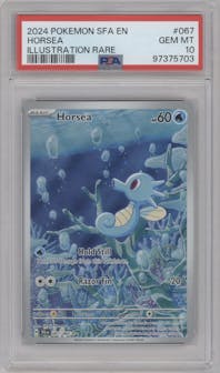 Horsea from the 2024 Pokemon SV set graded by PSA and given an overall grade of 10.