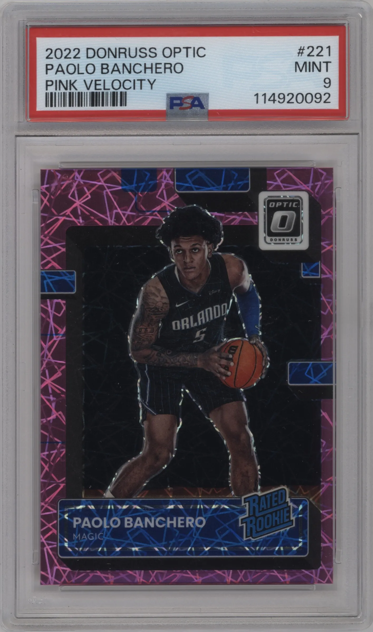 2022 Panini Donruss Optic Rated Rookie Paolo Banchero Pink Velocity PSA 9