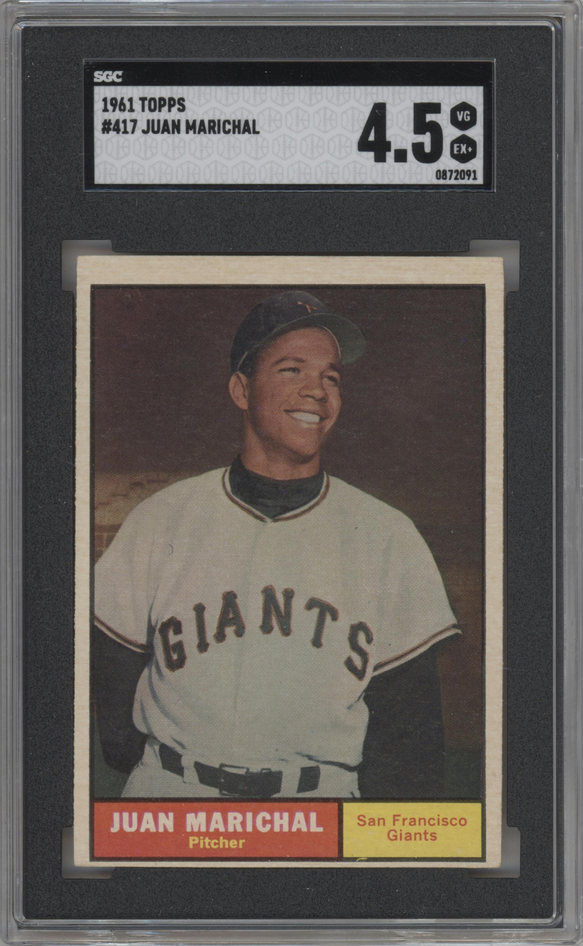 Juan Marichal from the 1961 Topps set graded by SGC and given an overall grade of 4.5.