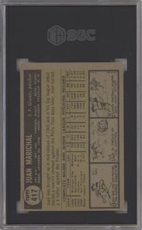 Juan Marichal from the 1961 Topps set graded by SGC and given an overall grade of 4.5.