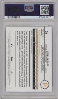 Paul Skenes from the 2024 Topps Gilded Collection set featuring a Mini-Diamond Gold Refractor parallel graded by PSA and given an overall grade of 10.