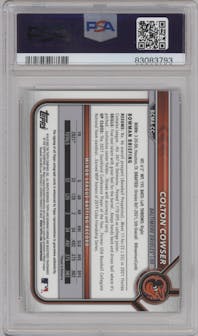 Colton Cowser from the 2022 Bowman Chrome Mega Box set graded by PSA and given an overall grade of 10.
