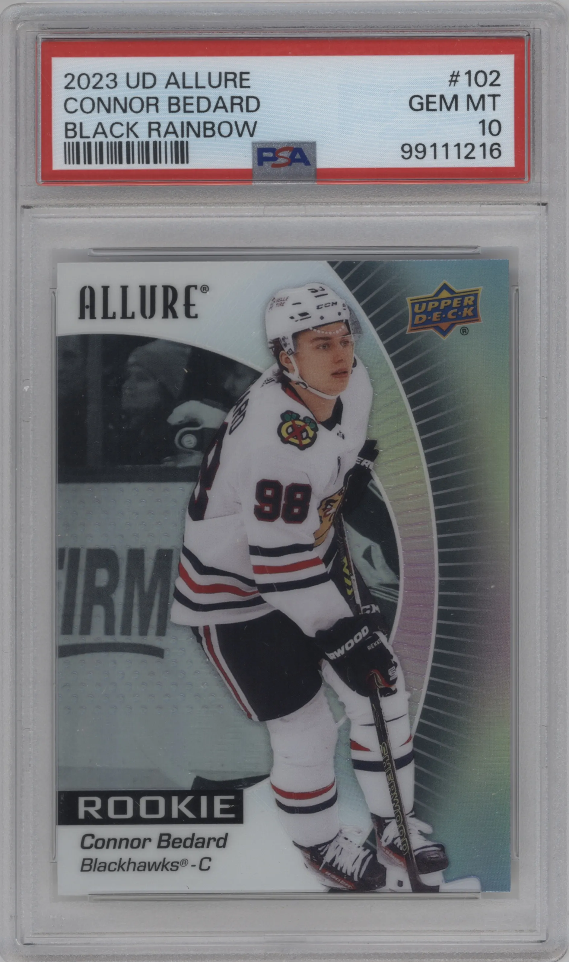 2023 Upper Deck Allure Connor Bedard Black Rainbow #102 PSA 10