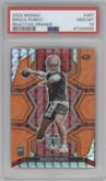 Brock Purdy from the 2022 Panini Mosaic set featuring a Reactive Orange parallel graded by PSA and given an overall grade of 10.