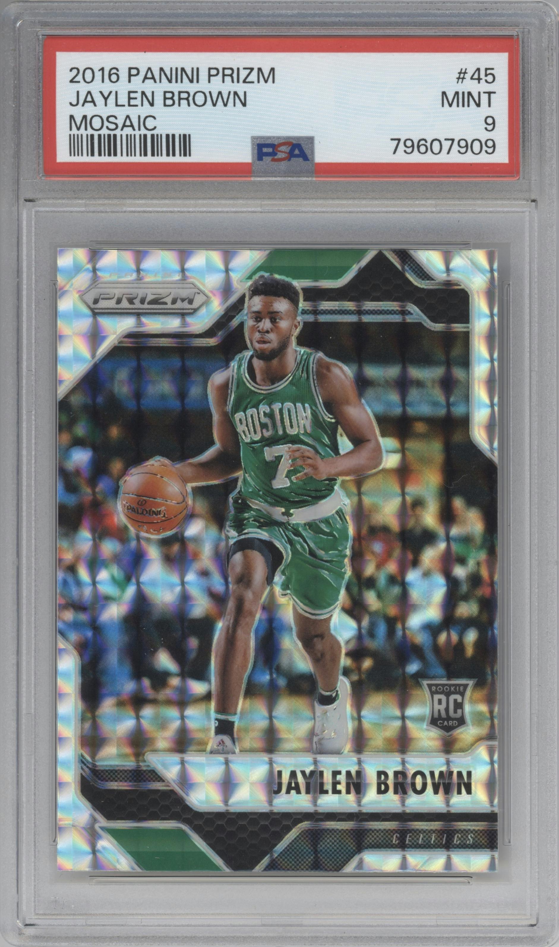 Jaylen Brown from the 2016-17 Panini Mosaic Prizm set graded by PSA and given an overall grade of 9.