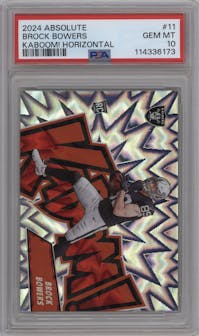 Brock Bowers from the 2024 Panini Absolute set graded by PSA and given an overall grade of 10.