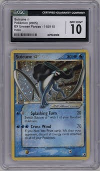 Suicune Gold Star from the 2005 Pokemon EX set graded by CSG and given an overall grade of 10.