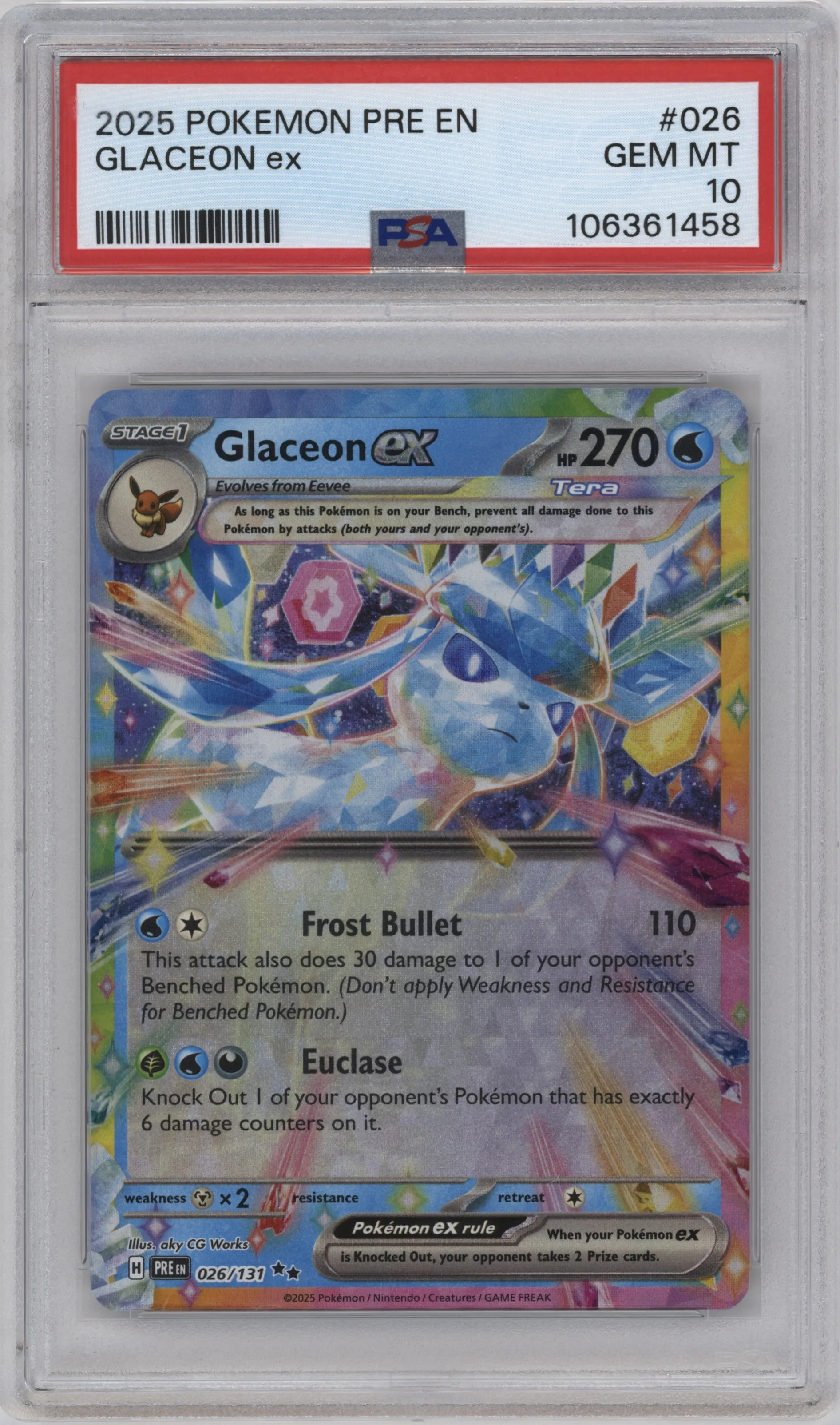 2025 Pokemon SV Prismatic Evolutions Glaceon ex #026 PSA 10