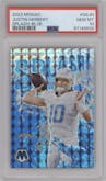 Justin Herbert from the 2023 Panini Mosaic set featuring a Blue  parallel graded by PSA and given an overall grade of 10.