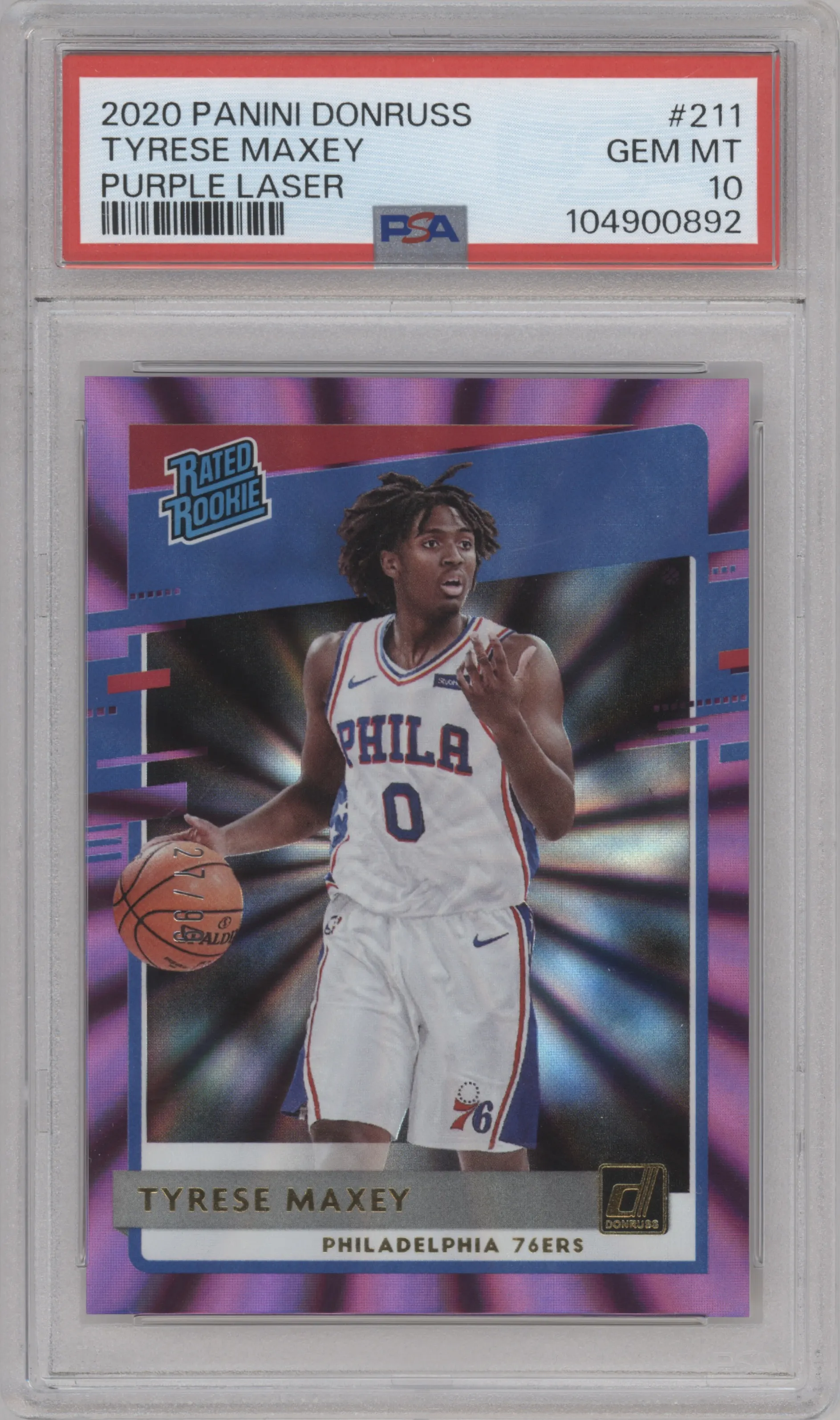 2020 Panini Donruss Rated Rookie Tyrese Maxey Purple Laser #211 PSA 10