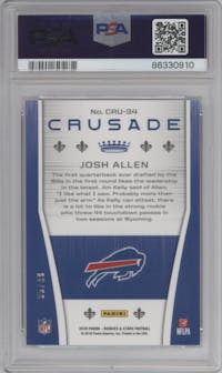 Josh Allen from the 2018 Panini Rookies & Stars set featuring a Red parallel graded by PSA and given an overall grade of 9.