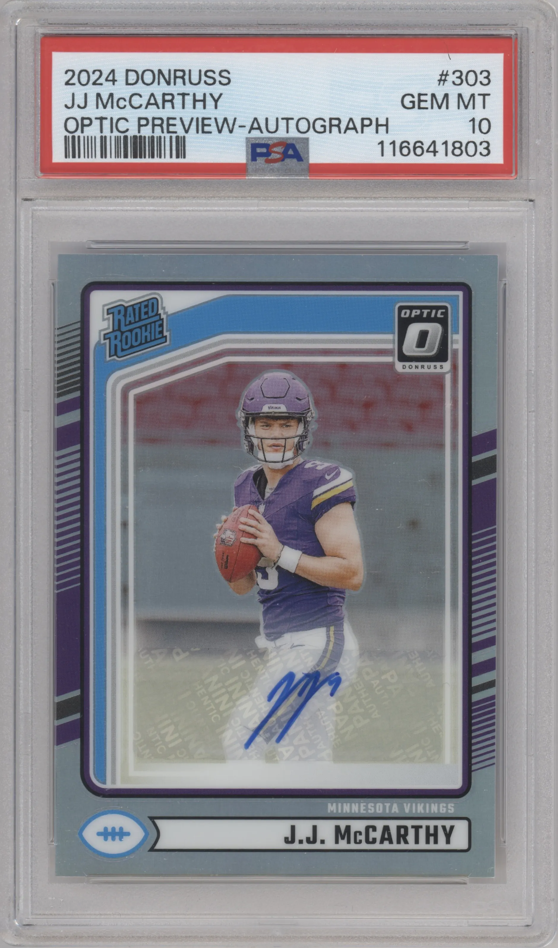 2024 Donruss Opt.Rtd.Rke.Auto J.J. McCarthy PSA 10