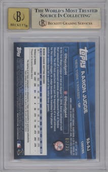 Aaron Judge from the 2017 Topps Chrome set featuring a Orange Refractor parallel graded by Beckett and given an overall grade of 9.5.