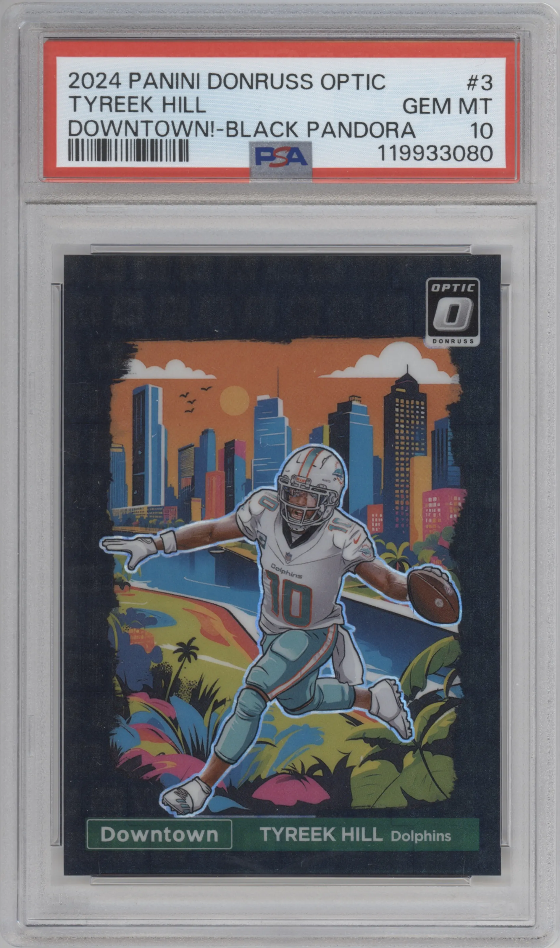 2024 Donruss Optic Downtown! Tyreek Hill Black Pandora #3 PSA 10