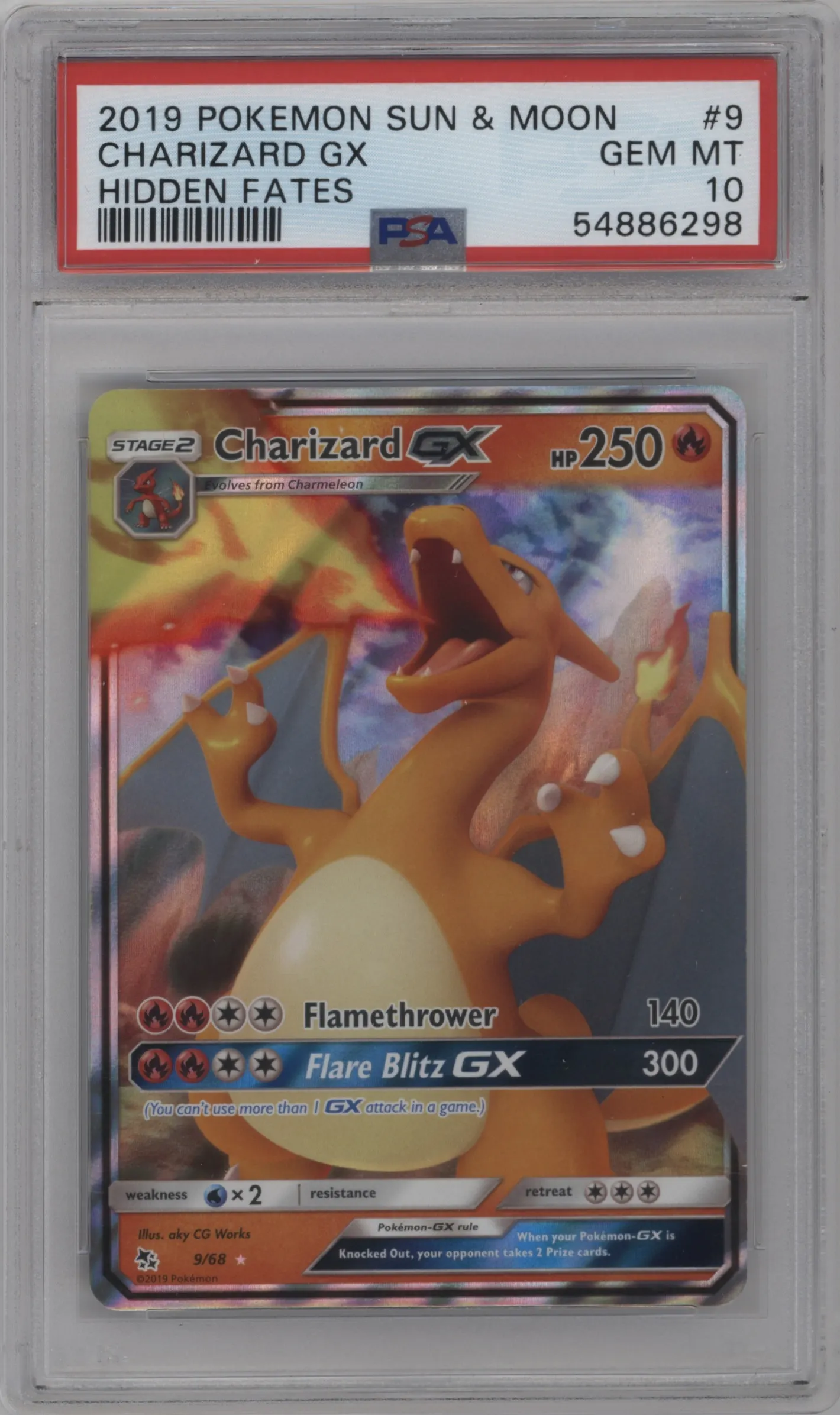 2019 Pokemon S&M Hidden Fates Charizard GX #9 PSA 10