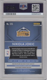 Nikola Jokic from the 2015-16 Panini Prizm  set featuring a Red/White/Blue Prizm parallel graded by PSA and given an overall grade of 10.