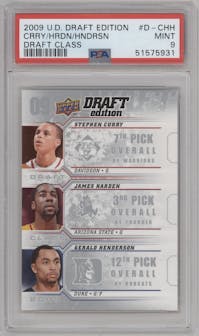 Stephen Curry / James Harden / Gerald Henderson from the 2009-10 UD Draft Edition set graded by PSA and given an overall grade of 9.