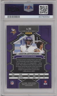 Justin Jefferson from the 2023 Panini Mosaic set featuring a White Sparkle parallel graded by PSA and given an overall grade of 10.
