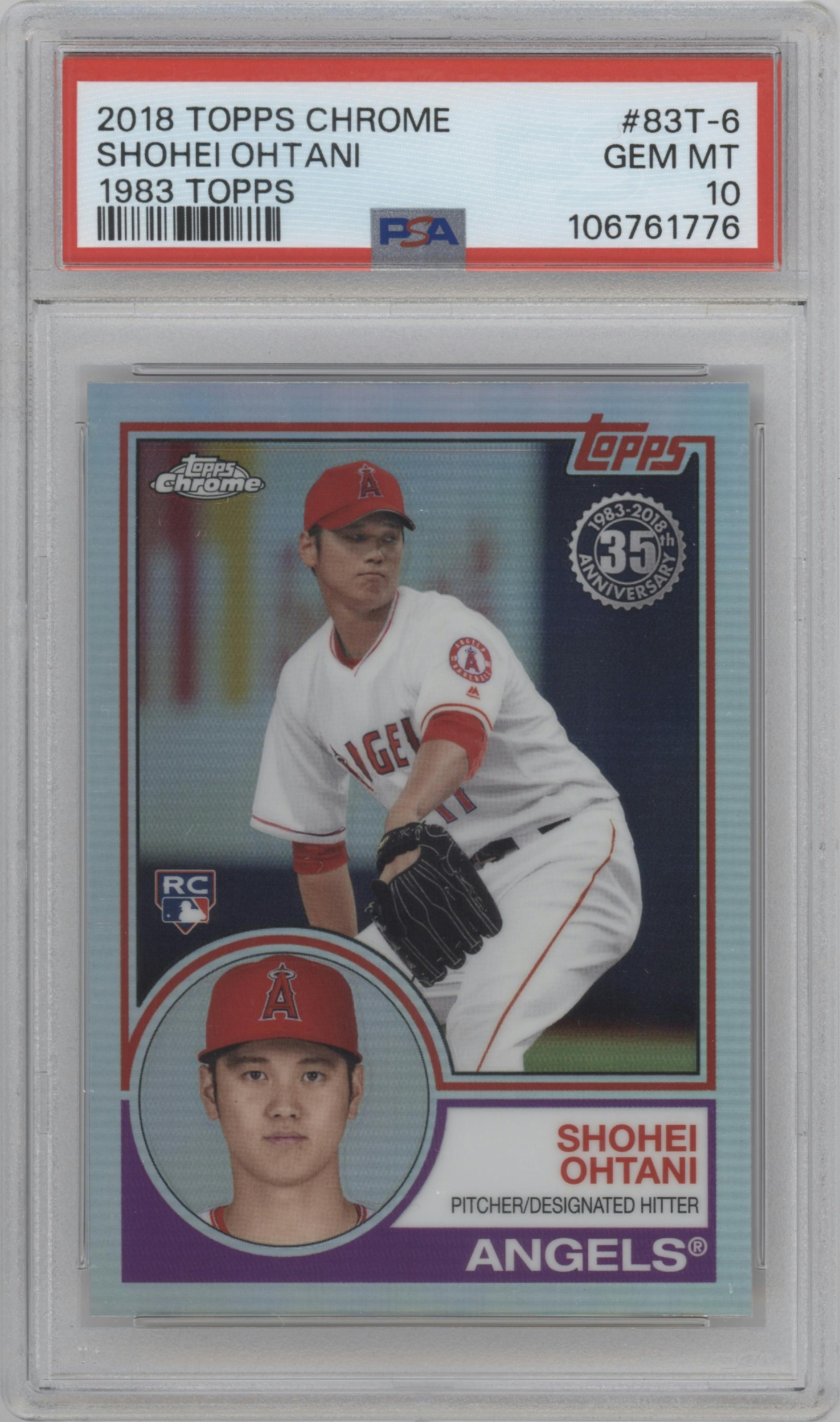 Shohei Ohtani from the 2018 Topps Chrome set graded by PSA and given an overall grade of 10.