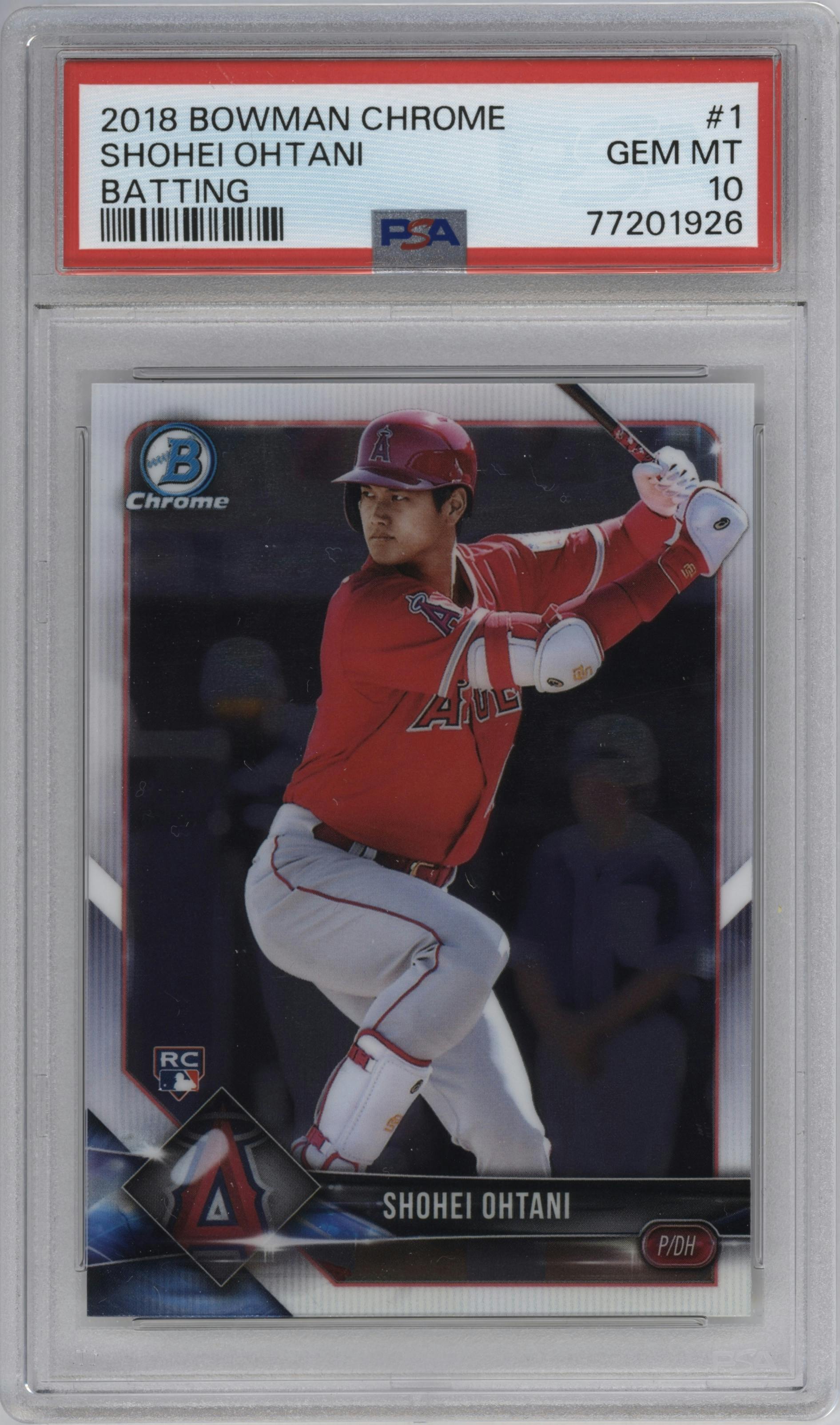 Shohei Ohtani from the 2018 Bowman Chrome set graded by PSA and given an overall grade of 10.