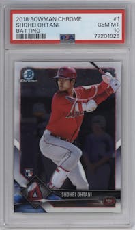 Shohei Ohtani from the 2018 Bowman Chrome set graded by PSA and given an overall grade of 10.