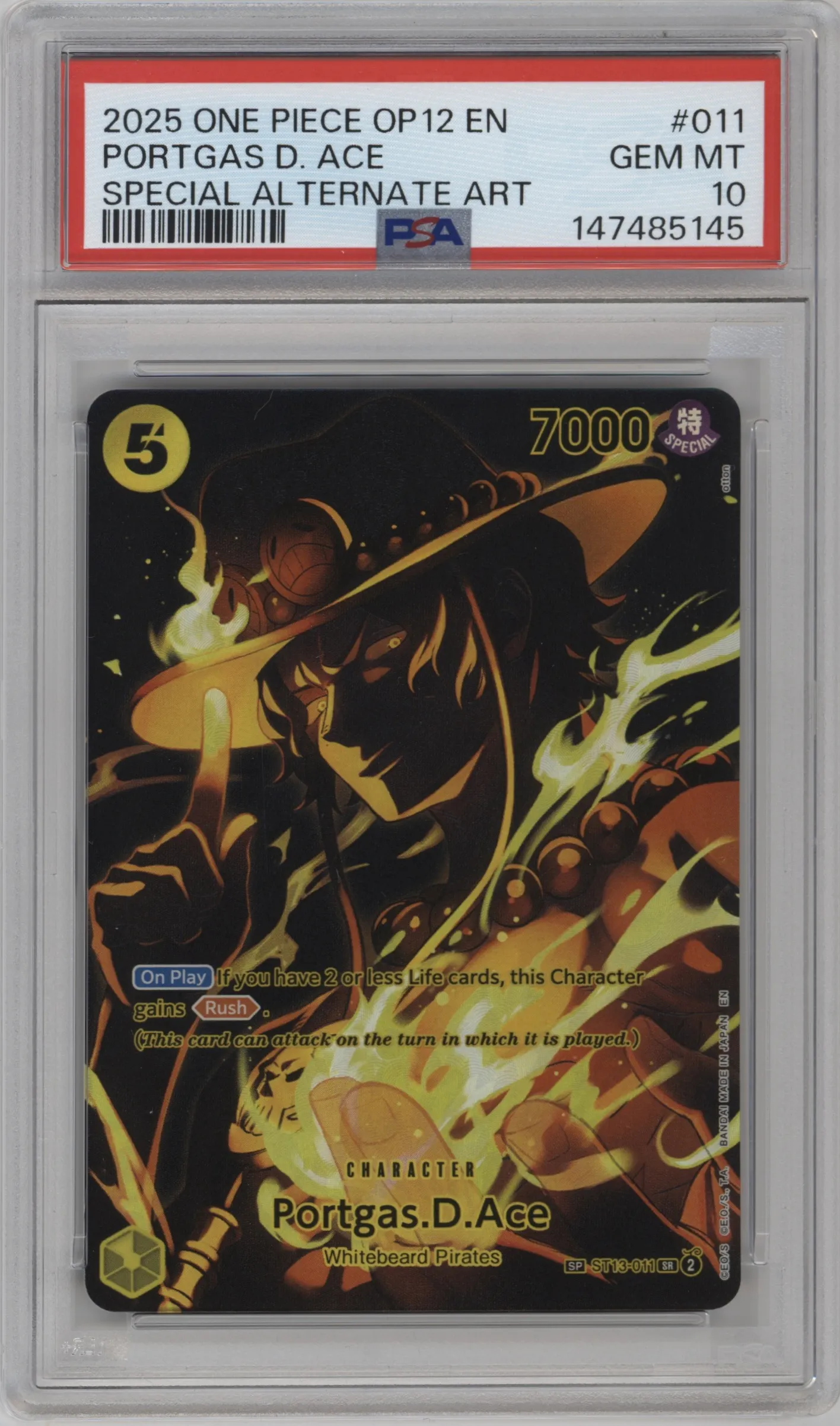 2025 One Piece Legacy of the Master Portgas.D.Ace Alternate Art ST13-011 SR #SP ST13-011 SR PSA 10