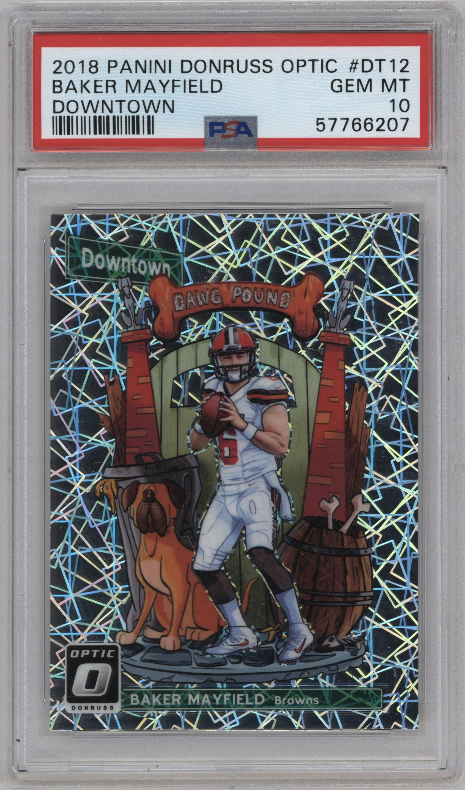 Baker Mayfield from the 2018 Panini Donruss Optic set graded by PSA and given an overall grade of 10.