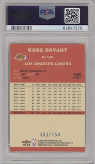 Kobe Bryant from the 2004-05 Fleer Tradition  set featuring a Crystal parallel graded by PSA and given an overall grade of 9.