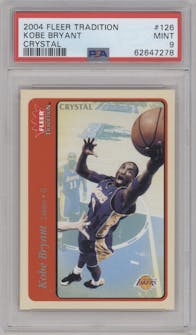 Kobe Bryant from the 2004-05 Fleer Tradition  set featuring a Crystal parallel graded by PSA and given an overall grade of 9.